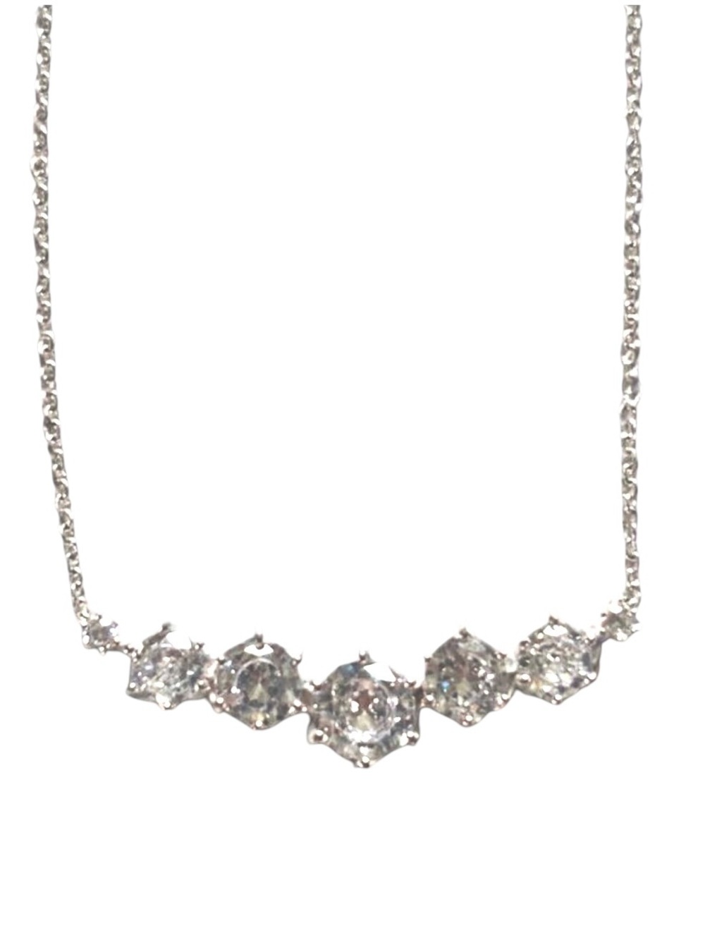 Fine Jewelry Women Sterling Silver CZ Graduated Bar Necklace
